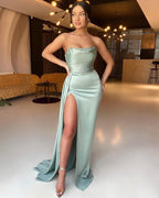 Strapless Sleeveless Mermaid Prom Dress with Stunning Split and Ruffle Detail