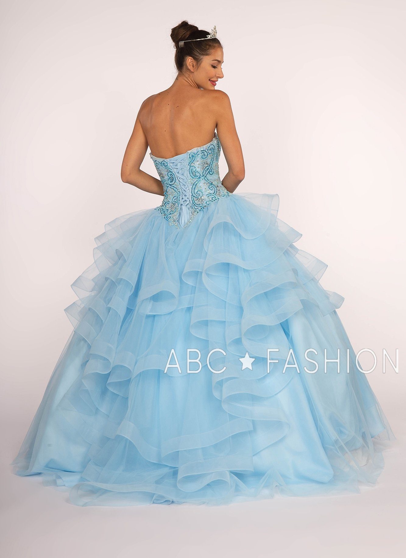 Strapless Sweetheart Ball Gown with Ruffled Skirt by Elizabeth K GL2515
