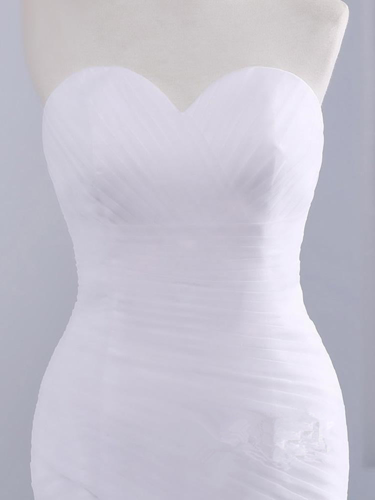 Trägerloses Sweetheart-Mermaid-Hochzeitskleid aus Spitze mit Rüschen aus Tüll