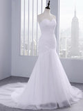 Trägerloses Sweetheart-Mermaid-Hochzeitskleid aus Spitze mit Rüschen aus Tüll