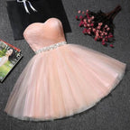 Trägerloses Herzausschnitt-Heimkehrballkleid in Blassrosa  Kurzes Abschlussballkleid PD304