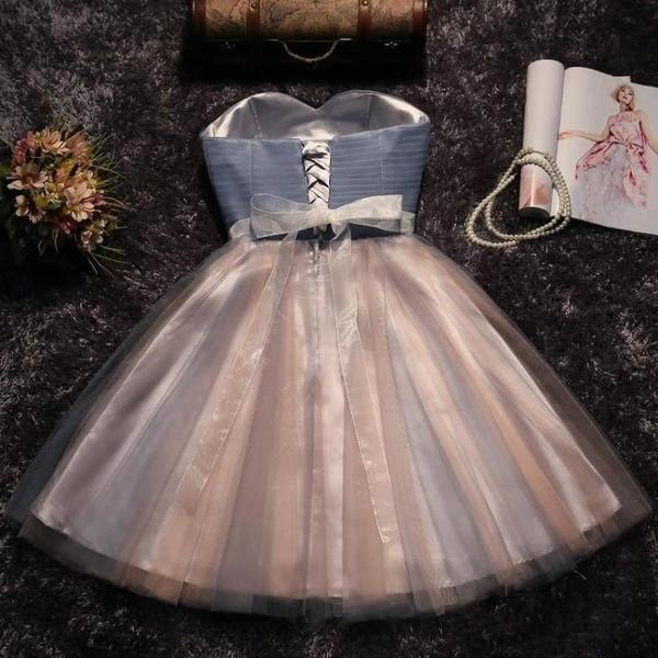 Vestido de Fiesta Corto Sin Tirantes con Escote de Corazón en Rosa Pálido PD304