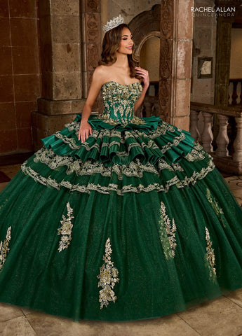 Trägerloses, gestuftes Quinceanera-Kleid von Rachel Allan RQ5003