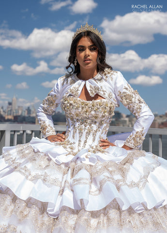 Trägerloses, gestuftes Quinceanera-Kleid von Rachel Allan RQ5003