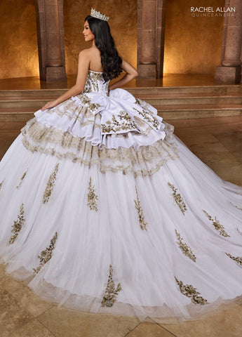 Trägerloses, gestuftes Quinceanera-Kleid von Rachel Allan RQ5003