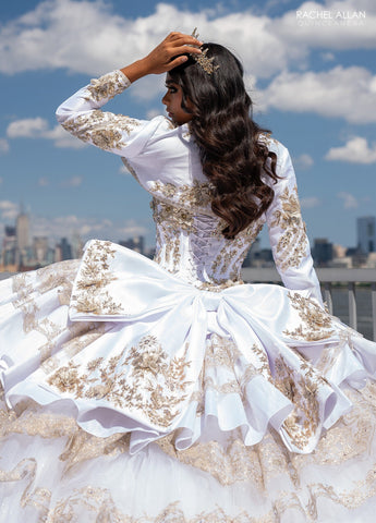 Trägerloses, gestuftes Quinceanera-Kleid von Rachel Allan RQ5003