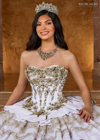 Trägerloses, gestuftes Quinceanera-Kleid von Rachel Allan RQ5003