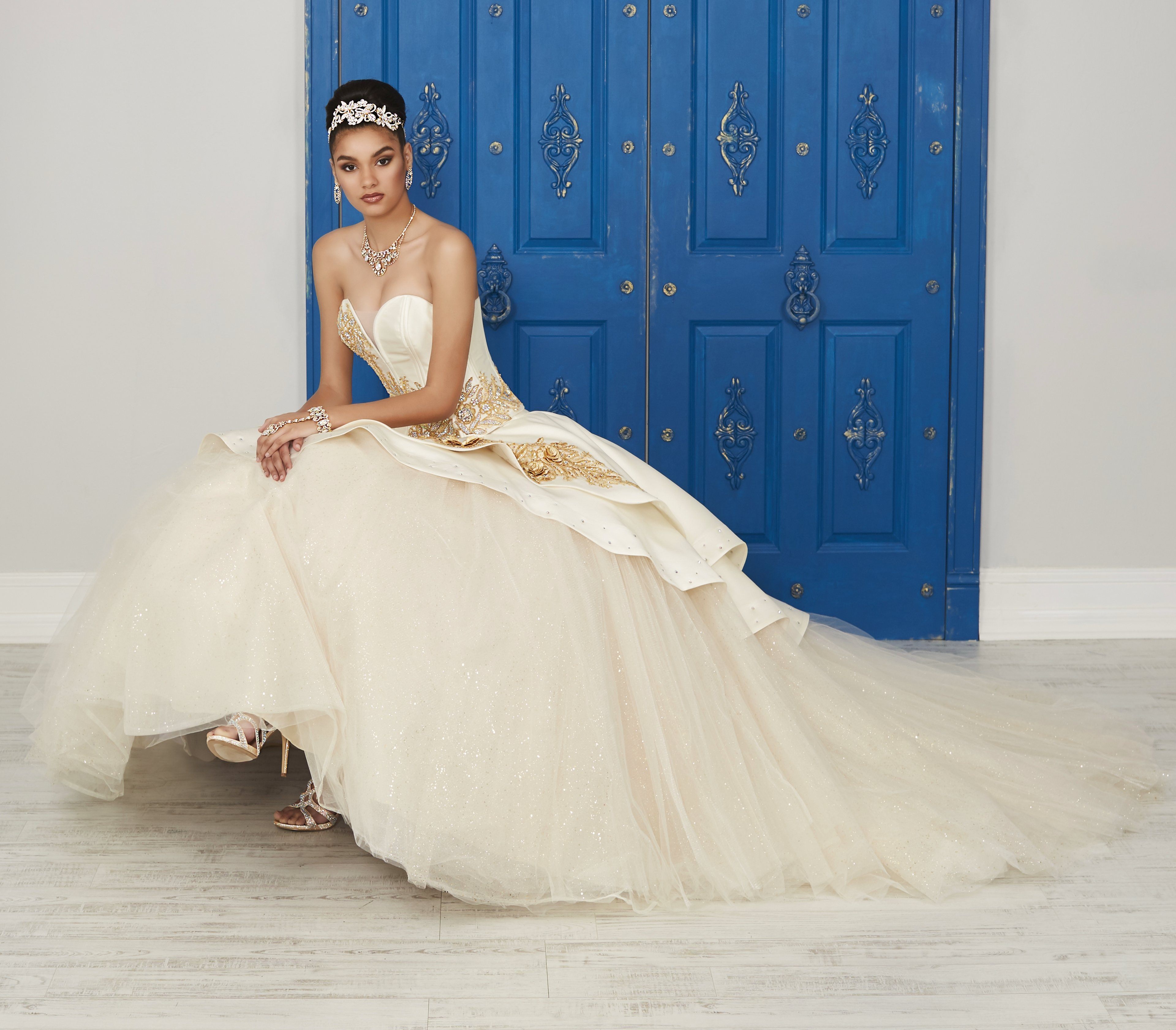 Strapless V-Neck Dress by House of Wu LA Glitter 24038