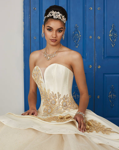 Trägerloses Kleid mit V-Ausschnitt von House of Wu LA Glitter 24038