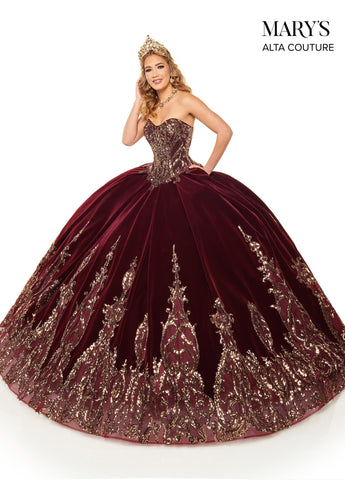 Trägerloses Quinceanera-Kleid aus Samt von Alta Couture MQ3051