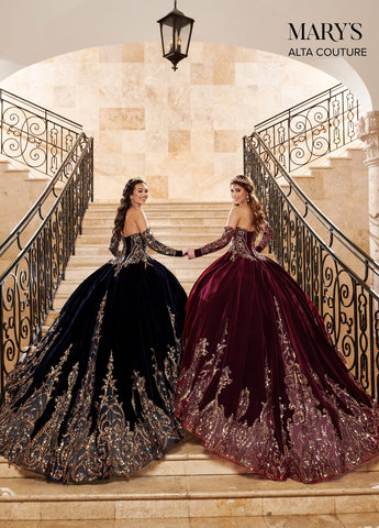 Trägerloses Quinceanera-Kleid aus Samt von Alta Couture MQ3051