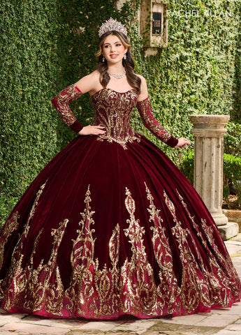 Trägerloses Quinceanera-Kleid aus Samt von Alta Couture MQ3051