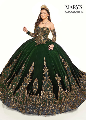 Trägerloses Quinceanera-Kleid aus Samt von Alta Couture MQ3051