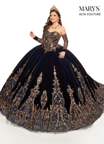 Trägerloses Quinceanera-Kleid aus Samt von Alta Couture MQ3051