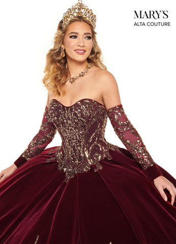 Trägerloses Quinceanera-Kleid aus Samt von Alta Couture MQ3051