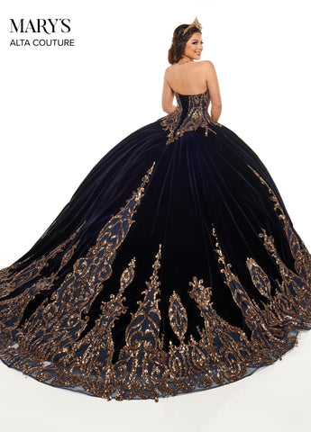 Trägerloses Quinceanera-Kleid aus Samt von Alta Couture MQ3051