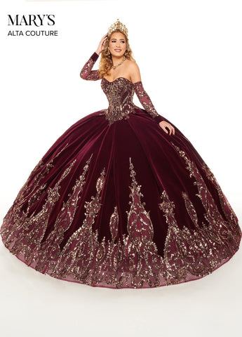 Trägerloses Quinceanera-Kleid aus Samt von Alta Couture MQ3051
