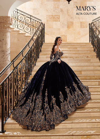 Trägerloses Quinceanera-Kleid aus Samt von Alta Couture MQ3051
