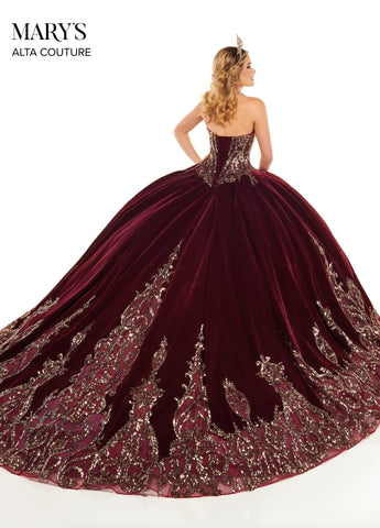 Trägerloses Quinceanera-Kleid aus Samt von Alta Couture MQ3051