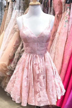 Träger A-Linie Spitze Kurzes Ballkleid Rosa Homecoming-Kleid PD317