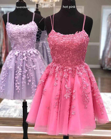 Träger Spitzenapplikation Blaues Homecoming-Kleid Kurzes Ballkleid PD424
