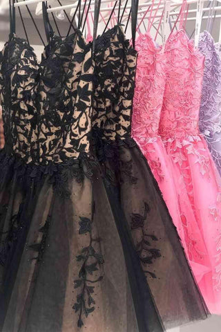 Träger Spitzenapplikation Blaues Homecoming-Kleid Kurzes Ballkleid PD424