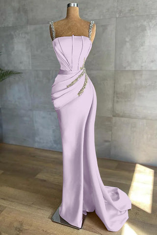 Royal Blue Long Mermaid Straps Satin Appliques Bead Evening Dresses