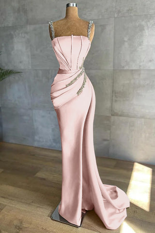 Royal Blue Long Mermaid Straps Satin Appliques Bead Evening Dresses