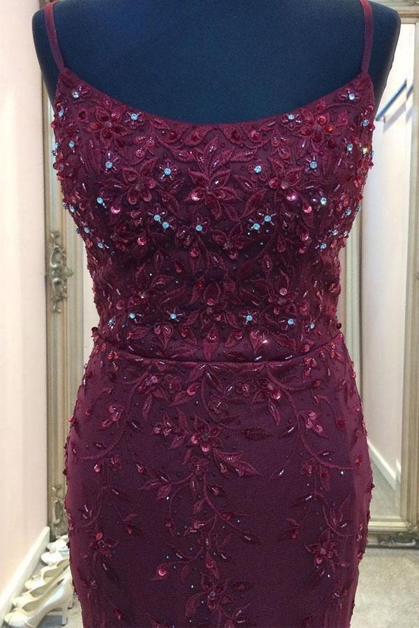 Straps Mermaid Burgundy Long Prom Dress Evening Dress PSK191