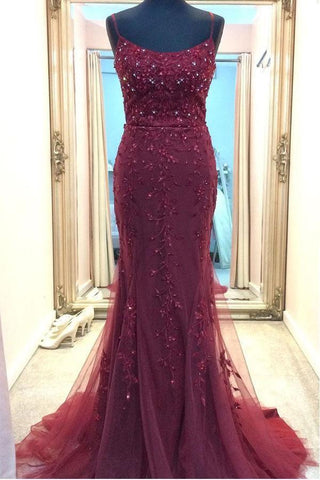 Träger Meerjungfrau Burgund Langes Ballkleid Abendkleid PSK191