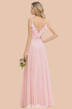 Straps Sweetheart Pink Bridesmaid Dress Backless Chiffon Evening Party Dress