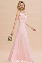 Straps Sweetheart Pink Bridesmaid Dress Backless Chiffon Evening Party Dress