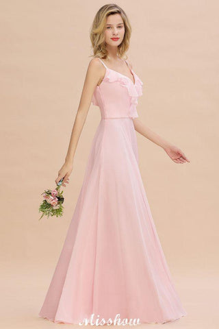 Träger Sweetheart Rosa Brautjungfernkleid Rückenfreies Chiffon Abendkleid