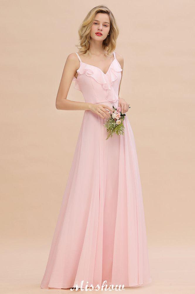 Straps Sweetheart Pink Bridesmaid Dress Backless Chiffon Evening Party Dress
