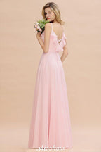 Straps Sweetheart Pink Bridesmaid Dress Backless Chiffon Evening Party Dress