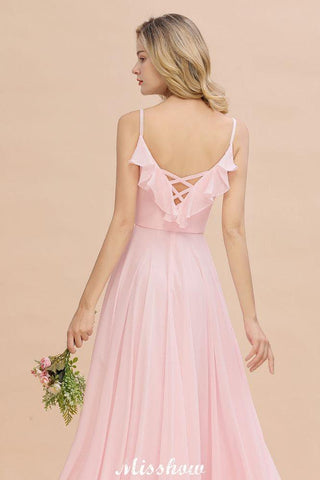 Träger Sweetheart Rosa Brautjungfernkleid Rückenfreies Chiffon Abendkleid