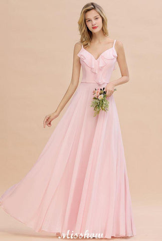 Träger Sweetheart Rosa Brautjungfernkleid Rückenfreies Chiffon Abendkleid