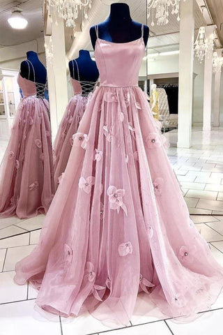 Träger 3D Blumen mit Schnürung Gelb Langes Ballkleid PSK198