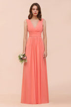Straps V-Neck Floor Length Bridesmaid Dress Wedding Party Dress
