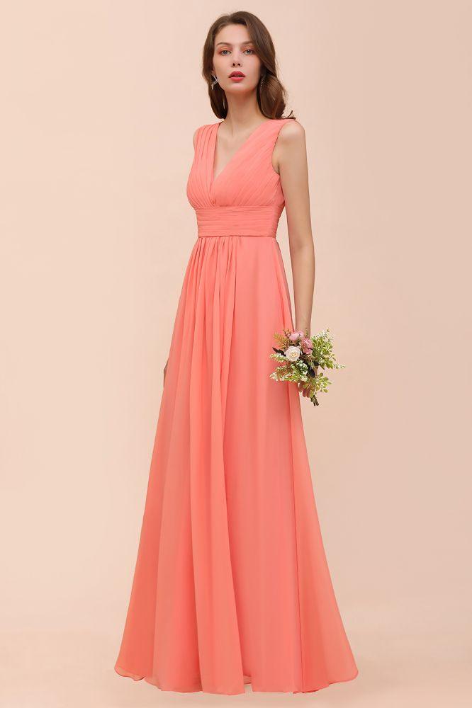 Straps V-Neck Floor Length Bridesmaid Dress Wedding Party Dress