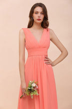 Straps V-Neck Floor Length Bridesmaid Dress Wedding Party Dress