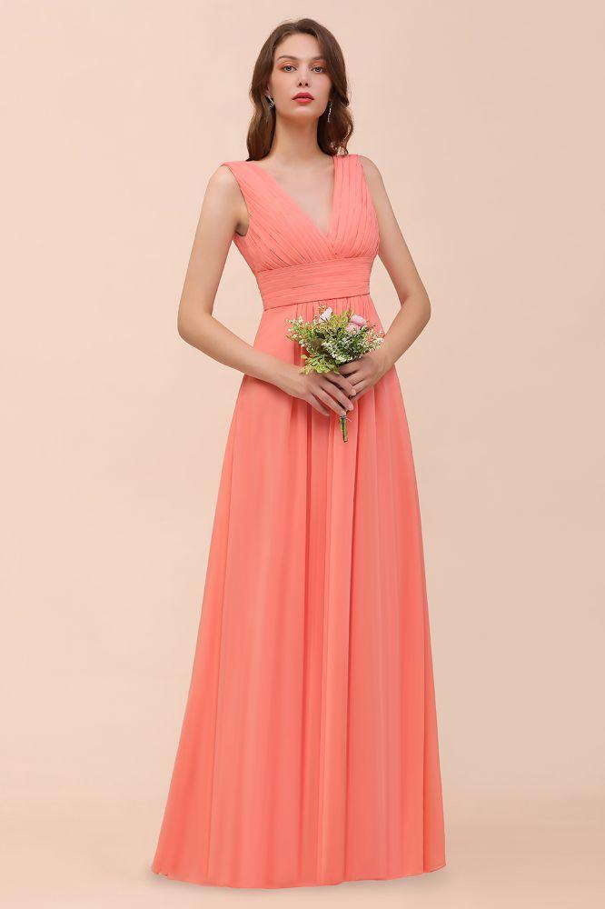 Straps V-Neck Floor Length Bridesmaid Dress Wedding Party Dress