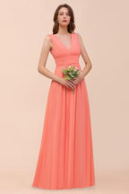Straps V-Neck Floor Length Bridesmaid Dress Wedding Party Dress