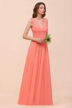 Straps V-Neck Floor Length Bridesmaid Dress Wedding Party Dress