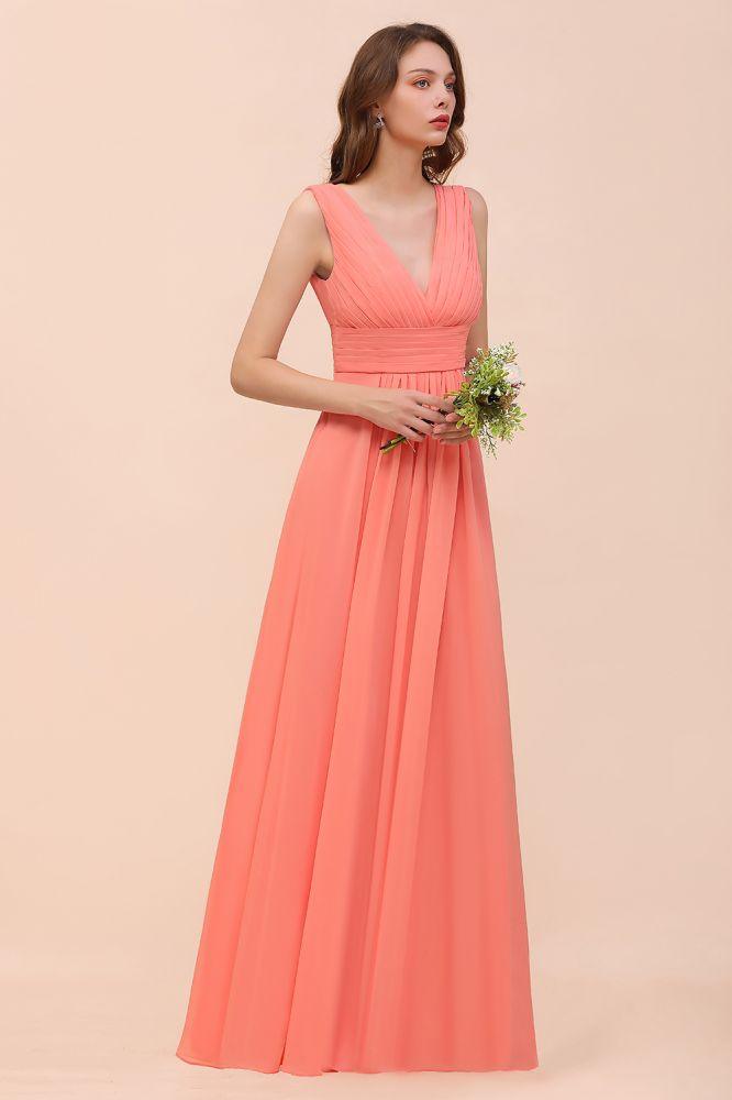 Straps V-Neck Floor Length Bridesmaid Dress Wedding Party Dress