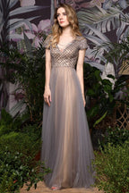 Auffälliges Aline Langes Abendkleid Quincenera Swing Kleid Kurze Ärmel