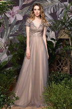 Auffälliges Aline Langes Abendkleid Quincenera Swing Kleid Kurze Ärmel