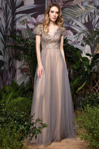 Auffälliges Aline Langes Abendkleid Quincenera Swing Kleid Kurze Ärmel