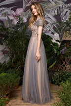 Auffälliges Aline Langes Abendkleid Quincenera Swing Kleid Kurze Ärmel