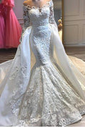 Atemberaubendes Rundhals-Abschlussballkleid mit abnehmbarer Schleppe